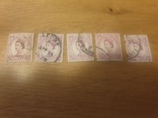 X 5 United Kingdom Stamps Queen Elizabeth II Pink 6 Pence