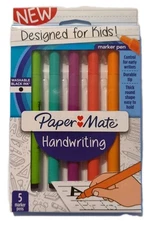 Paper Mate Handwriting Washable Black Ink Marker Pens 5 Pack