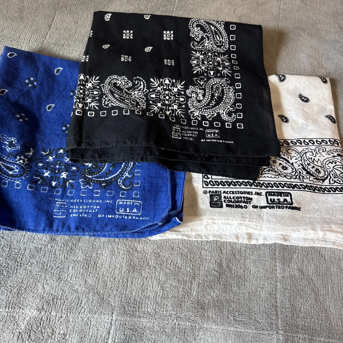 Lot De 3 Bandanas Vintage – Motif Aztèque / Western – Bleu & Marron – Made In USA