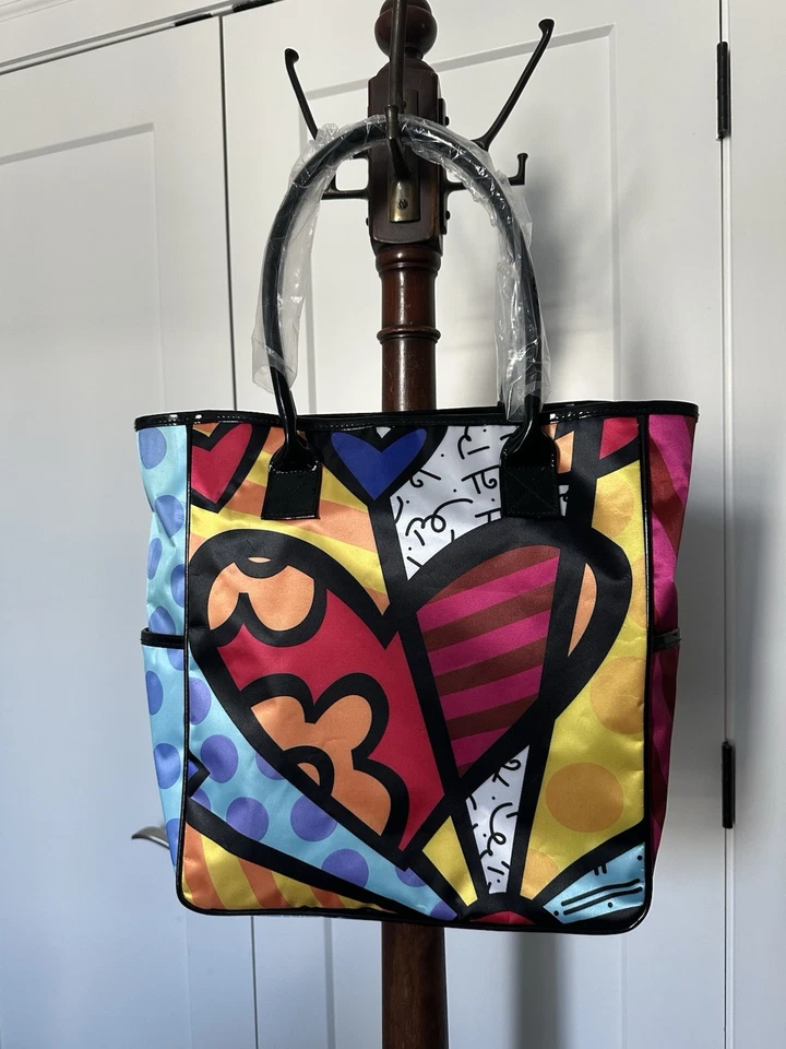 NUEVO CON ETIQUETAS AUTÉNTICO Bolso de Mano Romero Britto "Un Nuevo Día" Corazón BOLSO DE MANO SHOPPER Asas Foto 3 de 4