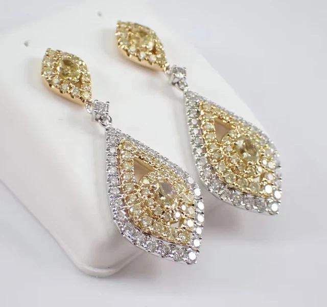Lab-Created Citrine 3.00Ct Oval Cut Women Drop Dangle Earrings White Gold Plated - Image 2 of 4