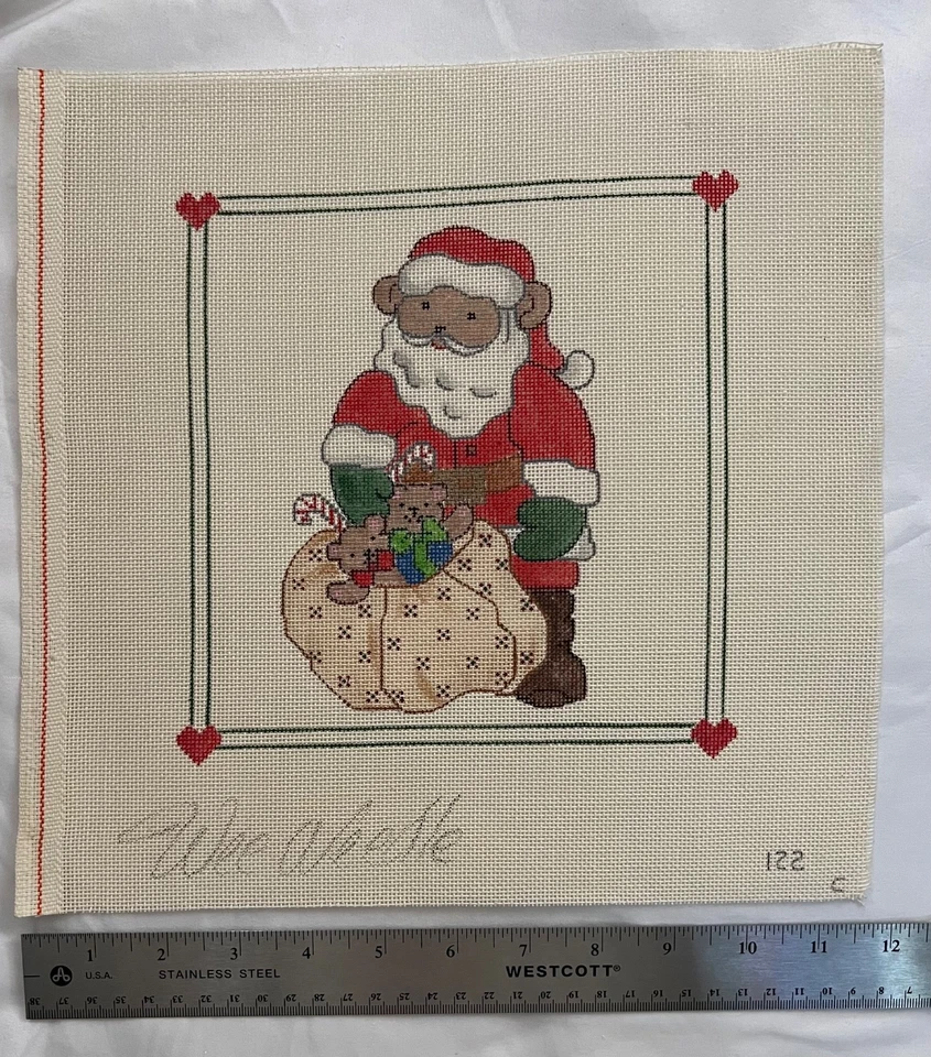 Christmas Papa Bear Santa Needlepoint canvas - 18 Mesh, VTG New “Wee Needle” - Image 2 of 3