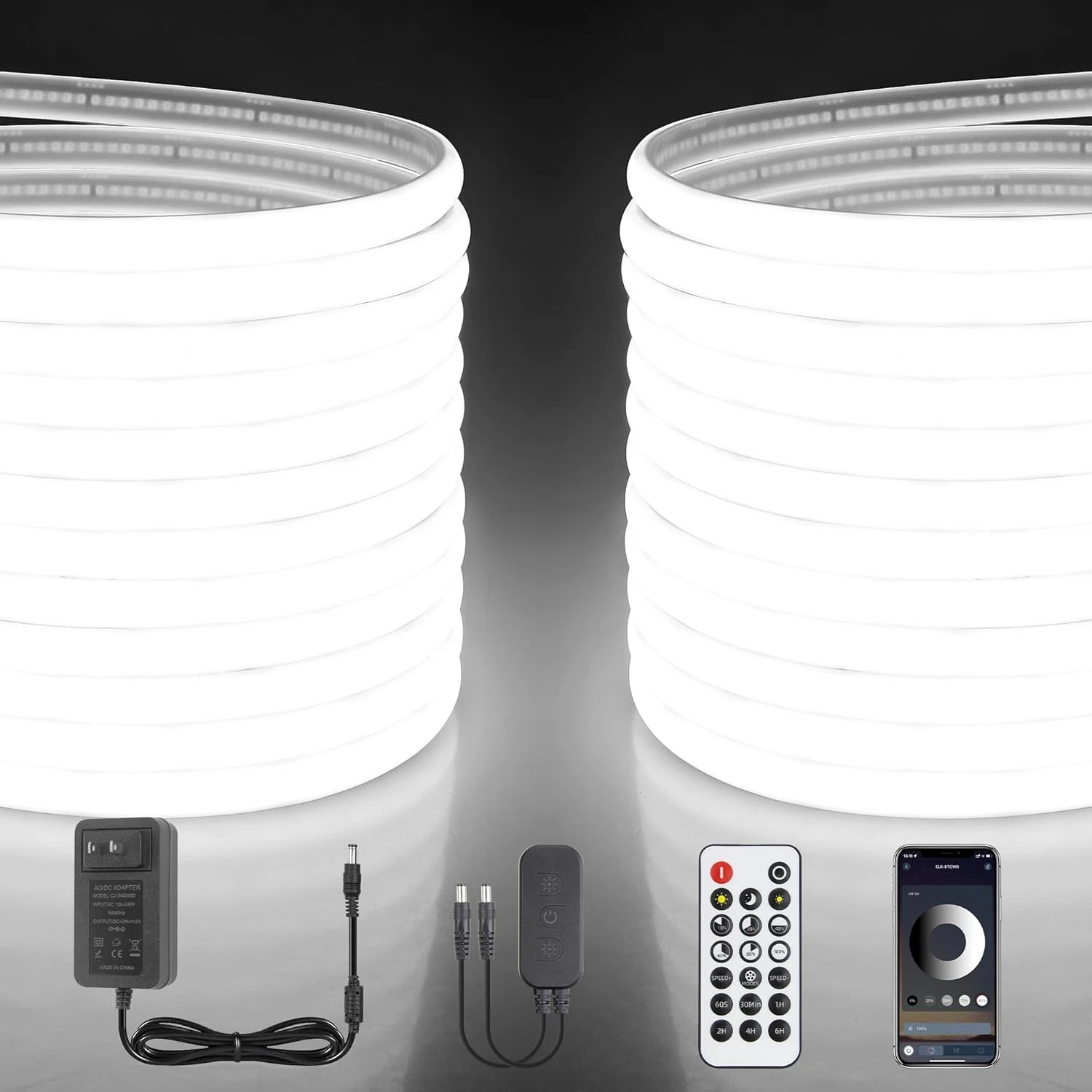 Dimmable 65.6FT Waterproof LED Strip Lights with Remote & APP for Indoor/Outdoor