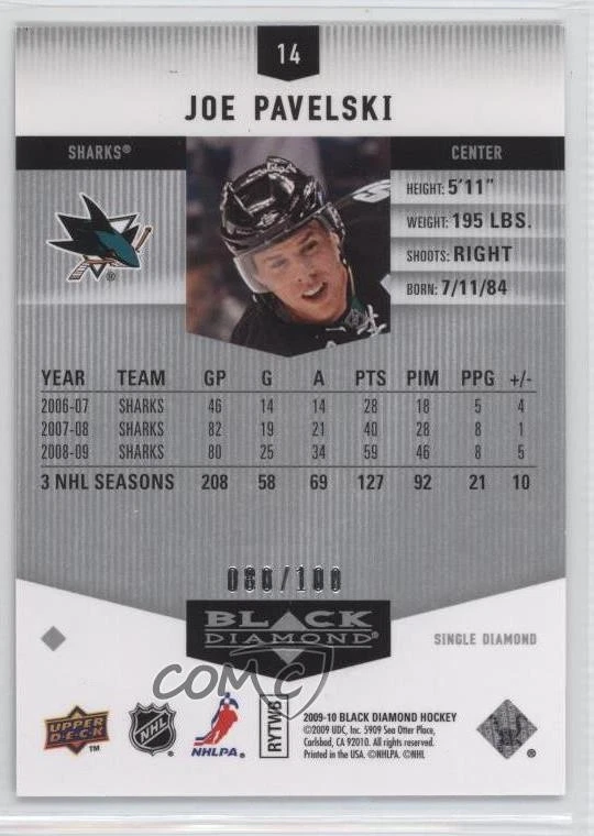2009-10 Upper Deck Black Diamond Ruby /100 Joe Pavelski #14 - Image 2 of 2