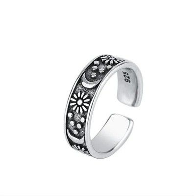 925 Sterling Silber Sonne & Mond Ring Damen Vintage verstellbar Schmuck