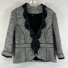 White House Black Market Black White Tweed Peplum Lined Blazer Size 12
