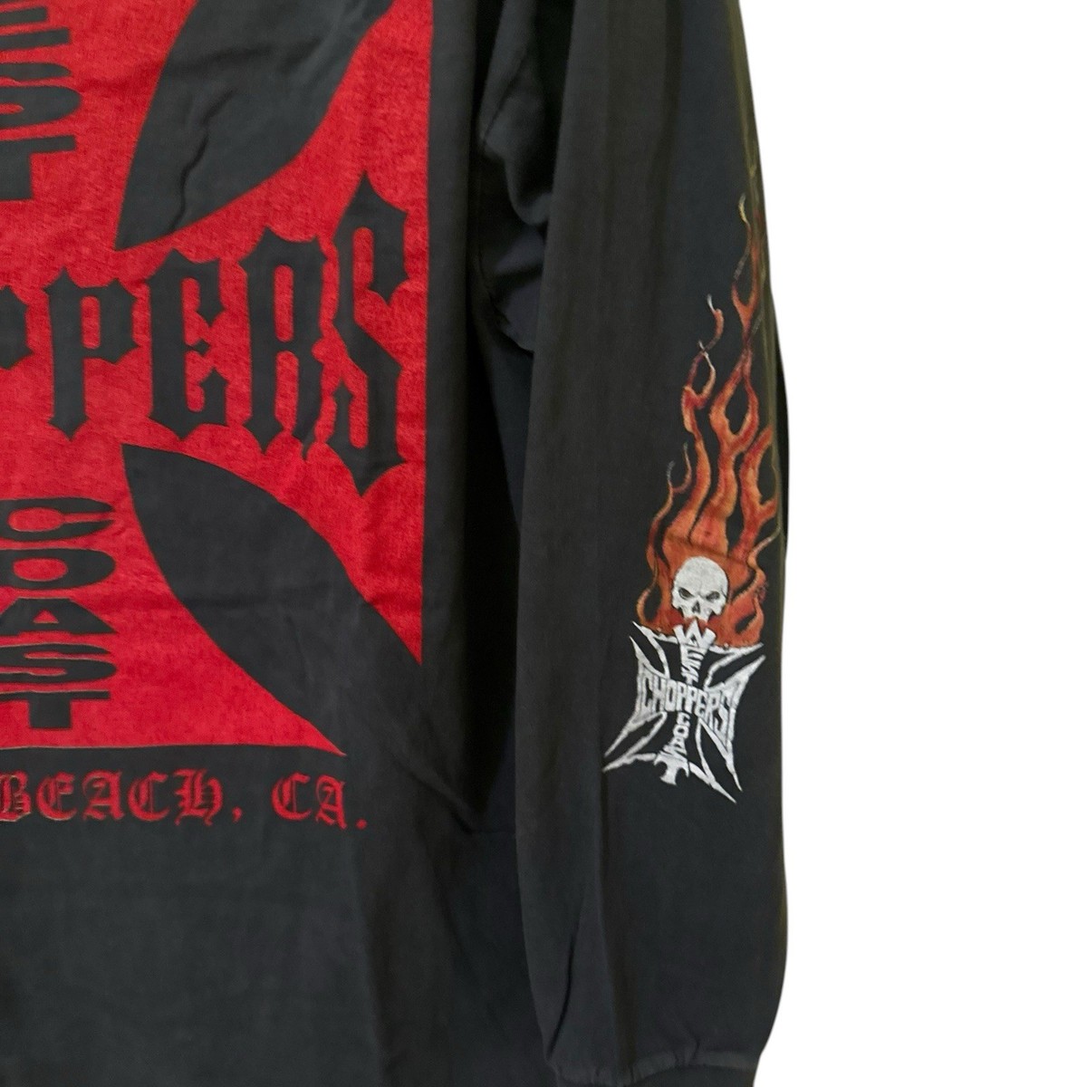 West Coast Choppers Vintage Flame Skull Red Black Long Sleeve Sz L
