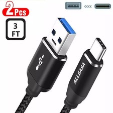 2Pcs USB To USB-C Fast Charging Cable Braided 3A Phone Charger Data Sync Lead 1m
