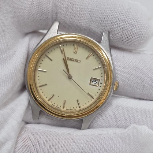 Seiko Men's Vintage Watch Date 7N42-8089 Japan Two Tone Glow Dial