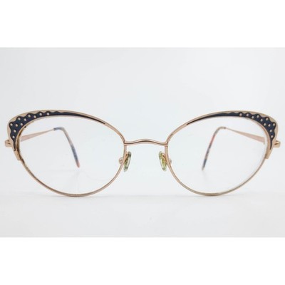 Jean Lafont Paris Dahlia 035 Rose Gold Navy Polka Dot Cat Eye Eyeglasses France