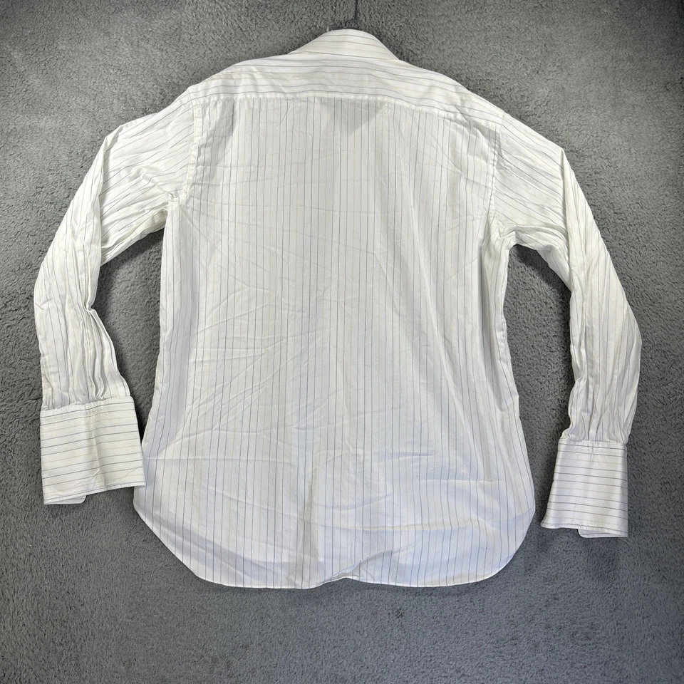 Brioni Neiman Marcus Shirt Mens Large White Stripe Italy French Cuff Dress - Image 3 of 4