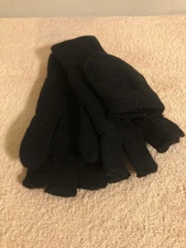 Wild Wear Black Adult Fingerless Mittens With Cover Flap Size XL NEW