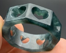 Video Certified Green Natural A Jadeite Jade Heart Circle Ring NO. 9     420092