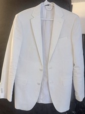 Men's White Single-Breasted Notch Lapel Blazer Two-Button Solid Regular Fit