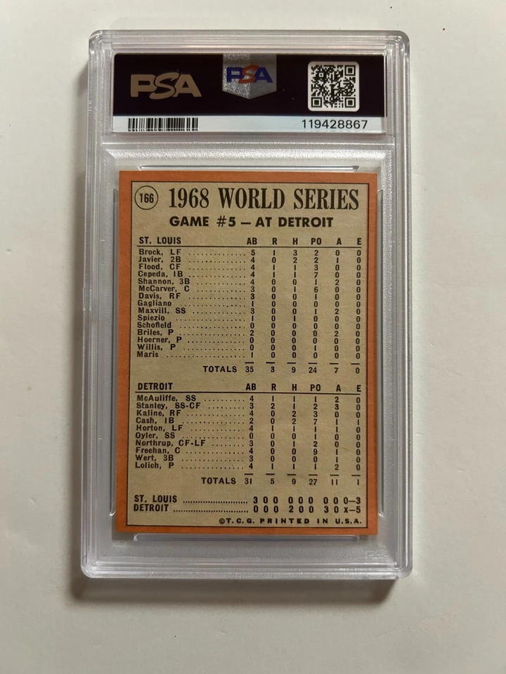 1969 Topps Baseball #166 Serie Mundial Juego 5 Al Kaline PSA 8 casi nuevo-como nuevo Detroit Tiger Foto 2 de 2