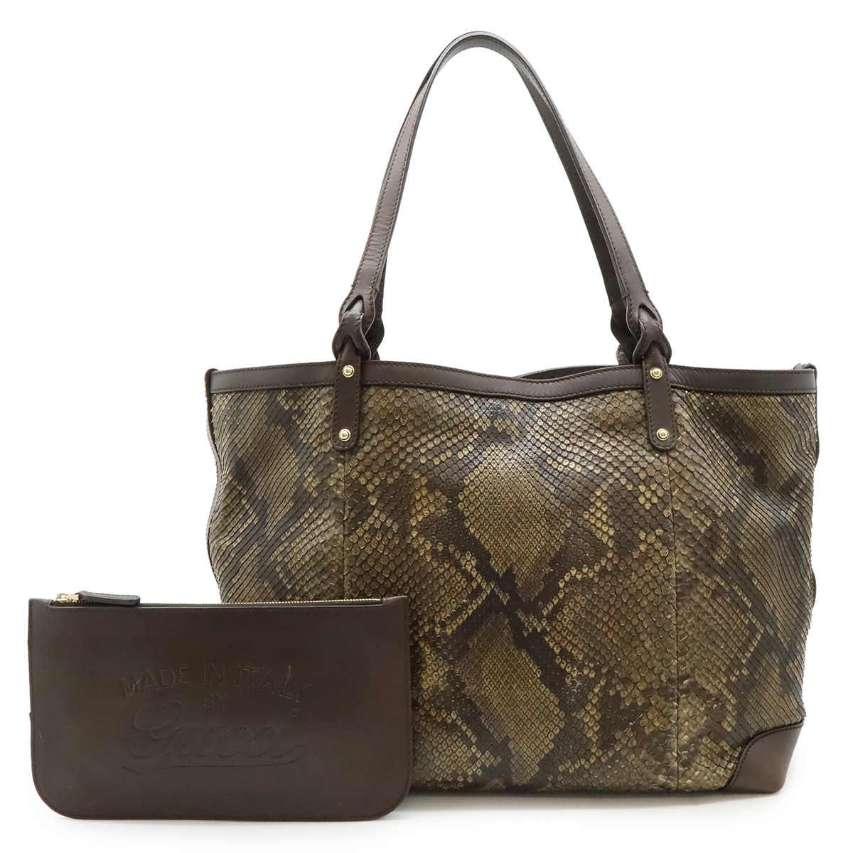 Gucci Python Snake Shoulder Bag Leather Brown AB … - image 1