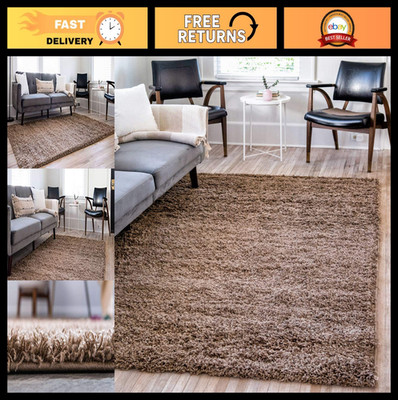 Soft Shag Area Rug 8' x 10' Rectangle - Cozy Solid Design in Sandy Brown