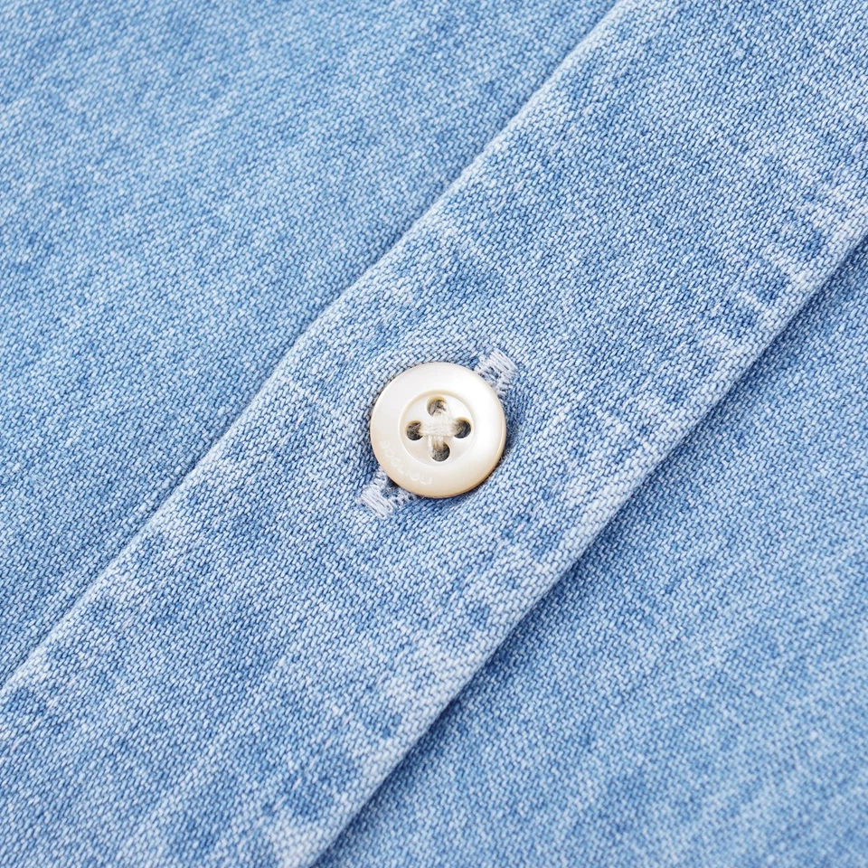 Camisa Boglioli Extra Delgada Azul Cielo Cambray Denim Algodón 15.5 (Eu 39) S Nueva con Etiquetas Foto 4 de 4