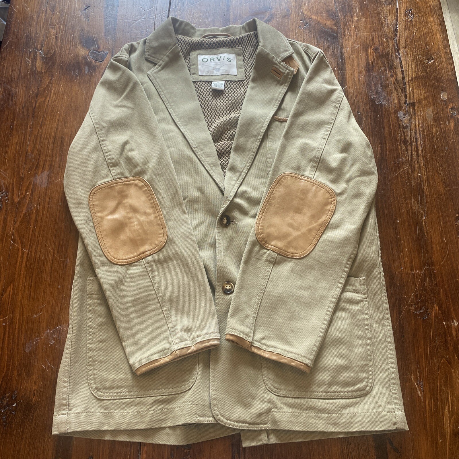 ORVIS Zambezi Jacket Blazer Elbow Patches Leather Trim Hunting Safari