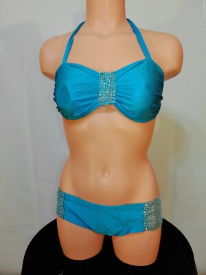 Exotic dancer stripper small blue two piece bikini dance outfit - dancewear