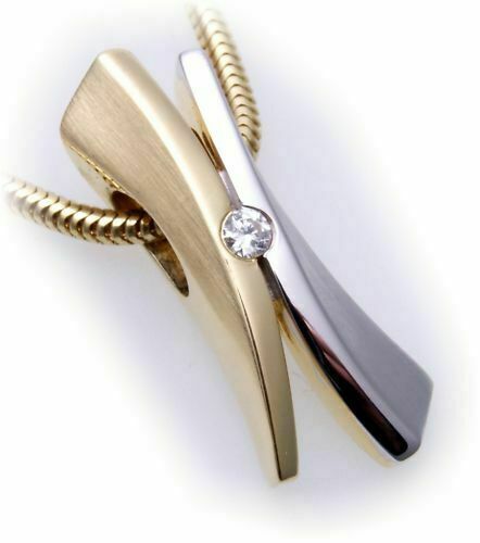 Damen Anhänger Zirkonia echt Gold 585 Bicolor teilmatt Gelbgold Qualität - Bild 2 von 2