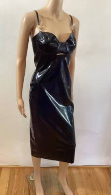 NEW VERSACE LATEX BODY CON MIDI DRESS SZ IT 40 MRSP: $2975