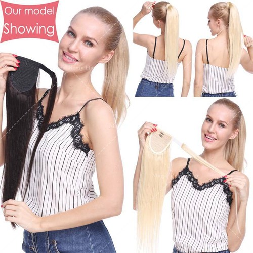 Clip In Ponytail Remy Hair Extensions 100% Real Human Hair Extension Wrap Around - Picture 8 of 22