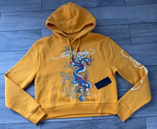 ED HARDY WOMENS DRAGON CROPPED HOODED SWEATSHIRT, MARIGOLD, NWT