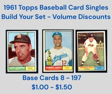 1961 Topps Baseball Base Cards  - Complete Your Set - Cards 8 - 197  $1 - $1.50