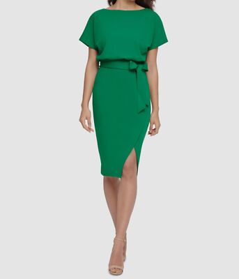 Kensie Women's Green Blouson Boatneck Dolman Sleeve Self-Tie Dress Size 6