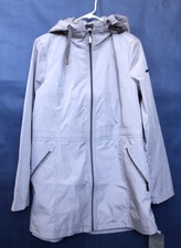 Laundry Woman Trench Coat M Gray Removable Hood Zip-out Bib Water Resistant $180