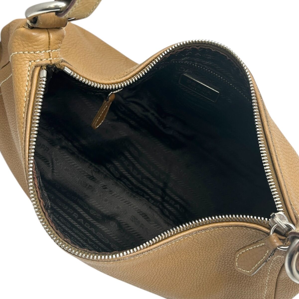 PRADA Vintage Logo Shoulder Bag Handbag Brown Silver Zip PRADA Vintage Logo Shoulder Bag Handbag Brown Silver Zip