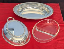 VTG Poole Silver Covered Serving Dish Bowl Silverplate Divided Glasbake Insert
