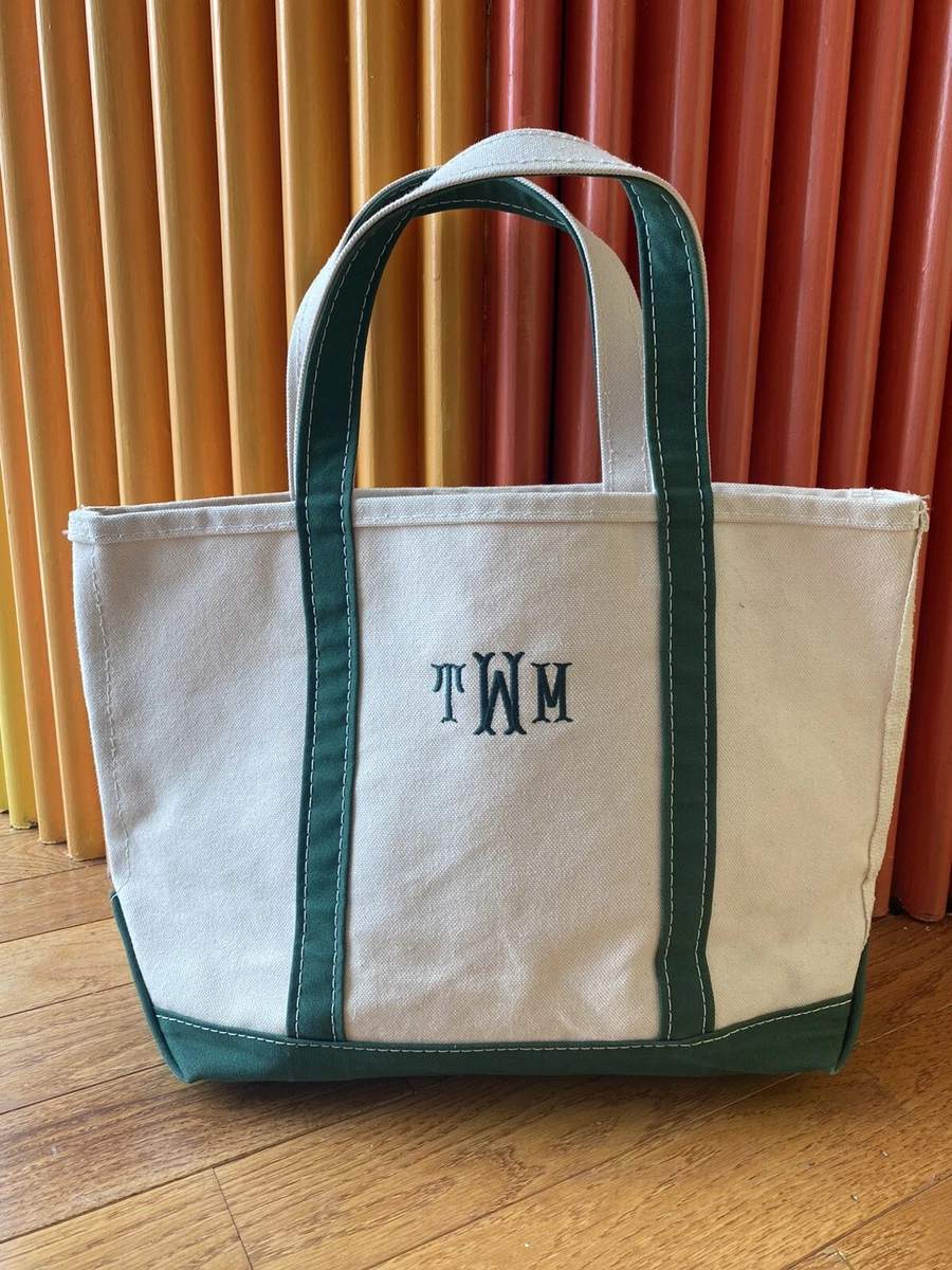 Vintage 90s LL Bean Bag Green White Boat And Tote Canvas Large L USA VTG