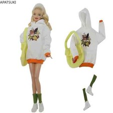 White Orange Hoodies Clothes Set for 11.5" Doll Outfit Long Coat Bag Socks Shoes