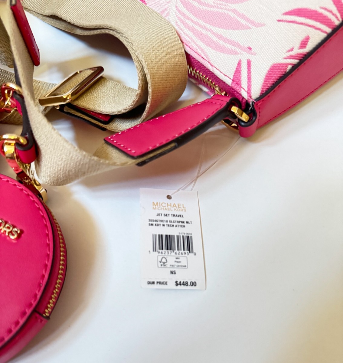 21年9月 Michael Kors★JET SET TRAVEL TECH CROSSBODY ピンク MICHAEL KORS JET SET TRAVEL SM CROSSBODY BAG TECH ATTACHED