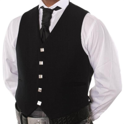 Handgefertigte schottische Argyle Kiltweste/Weste mit 5 Knöpfen schwarz Next Day Dlvry für Herren
