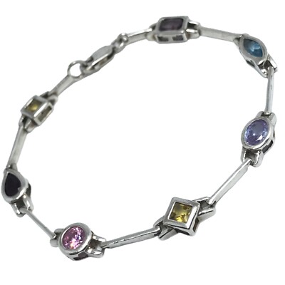 Vintage sterling silver multi gem stone braclet 7.5 