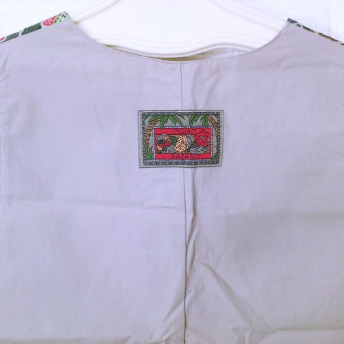 Vintage 80s-90s Catalina Floral Safari Vest Waistcoat Lady-10 Cotton Tie-Belt - Picture 11 of 12