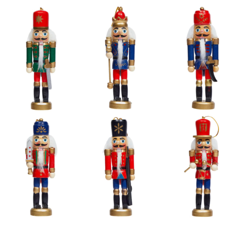 6 Pcs Christmas Nutcracker Ornament Wooden Nutcrackers Hanging Decor