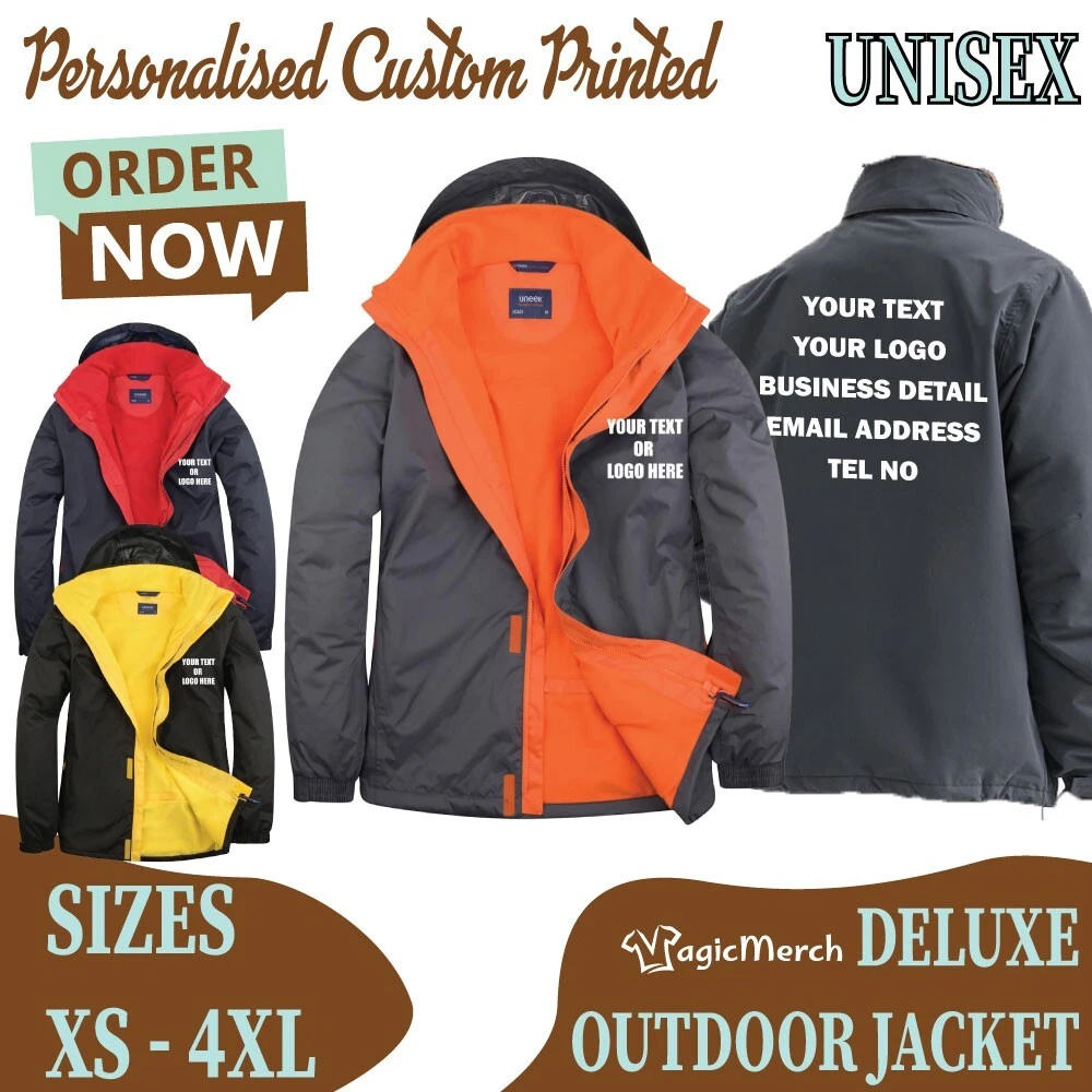 Personalised Custom printed Full Zip Deluxe Outdoor Jacket Your Text Casual Gym