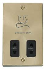Click Deco Satin Brass Dual Voltage Shaver Socket - VPSB100BK