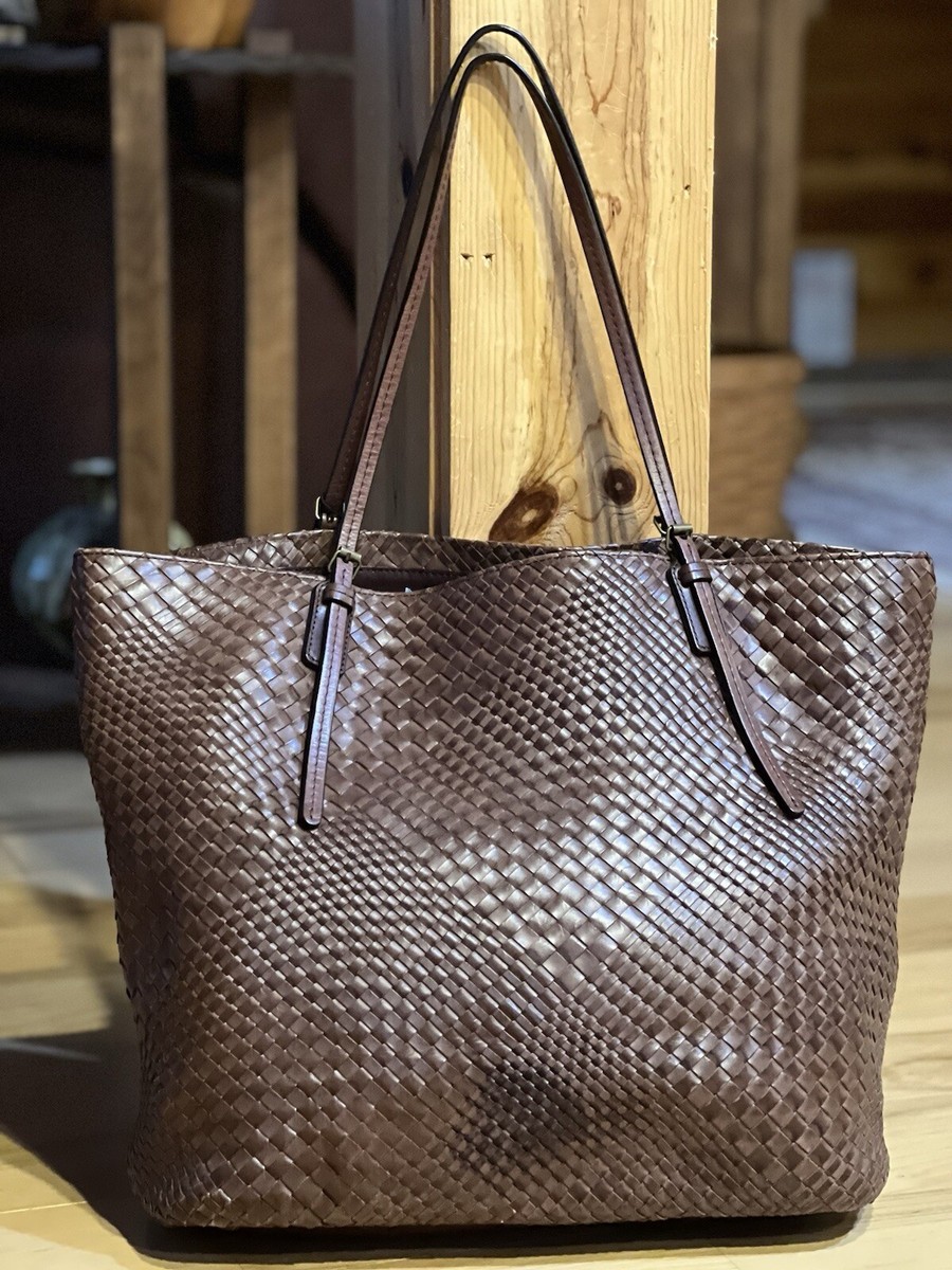 MASSIMO DUTTI WOMAN Woven leather tote bag BROWN 6918/602/700 Tag Attached