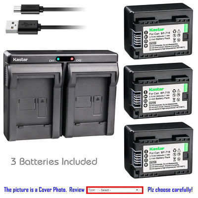 BP-718 CG-700 Battery or Slim Dual Charger for Canon VIXIA HF R80 R82 R300 R400 