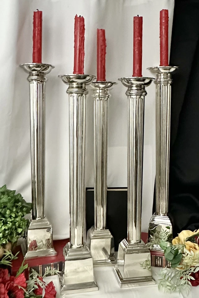Vintage Candle Holders Silver Plated Tall Bombay Tapper Pillar Candlesticks - 5 - Image 4 of 4