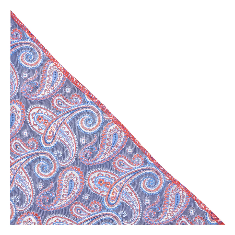 Pochette De Costume Bleu Avec Motif Paisley Rouge, Mouchoir - Photo 2/2