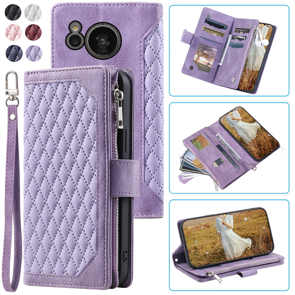 For TCL 40SE Rhombic Wallet Case,Leather Zipper Flip Card Phone Case