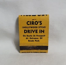 Vintage Ciro's Drive In Restaurant Freeport Illinois Matchbook Cover Advertising