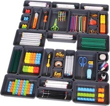 Set of 32 Interlocking Desk Drawer Organizer Tray Dividers Plastic Shallow Narro