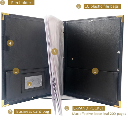 PU Leather Sheet Music Folder Black, 3 Rings Hand Strap Binder 12.5" X 10" Piano - Picture 5 of 8